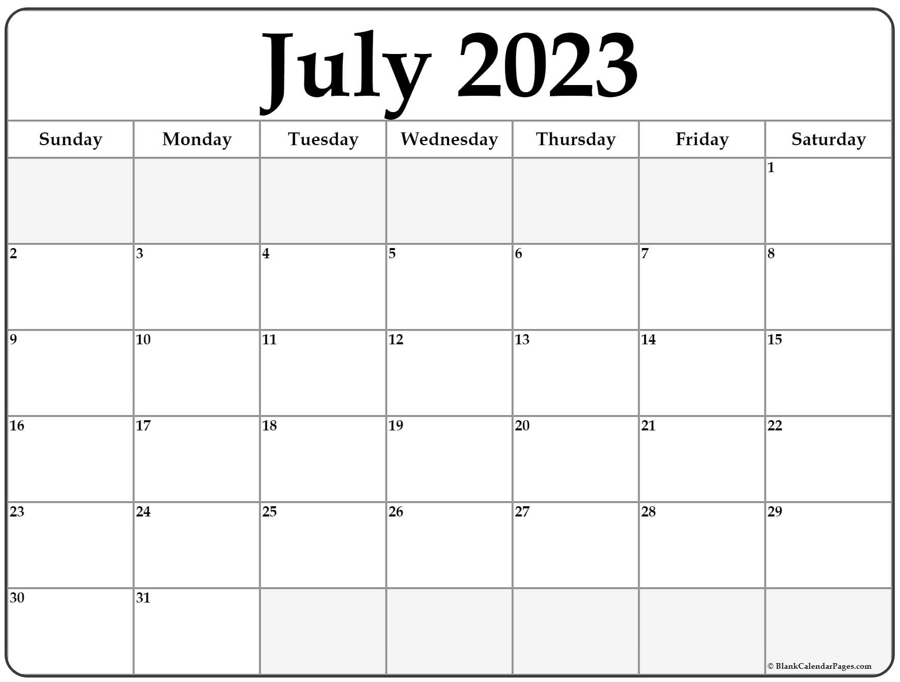 July 2023 Calendar Free Printable Calendar