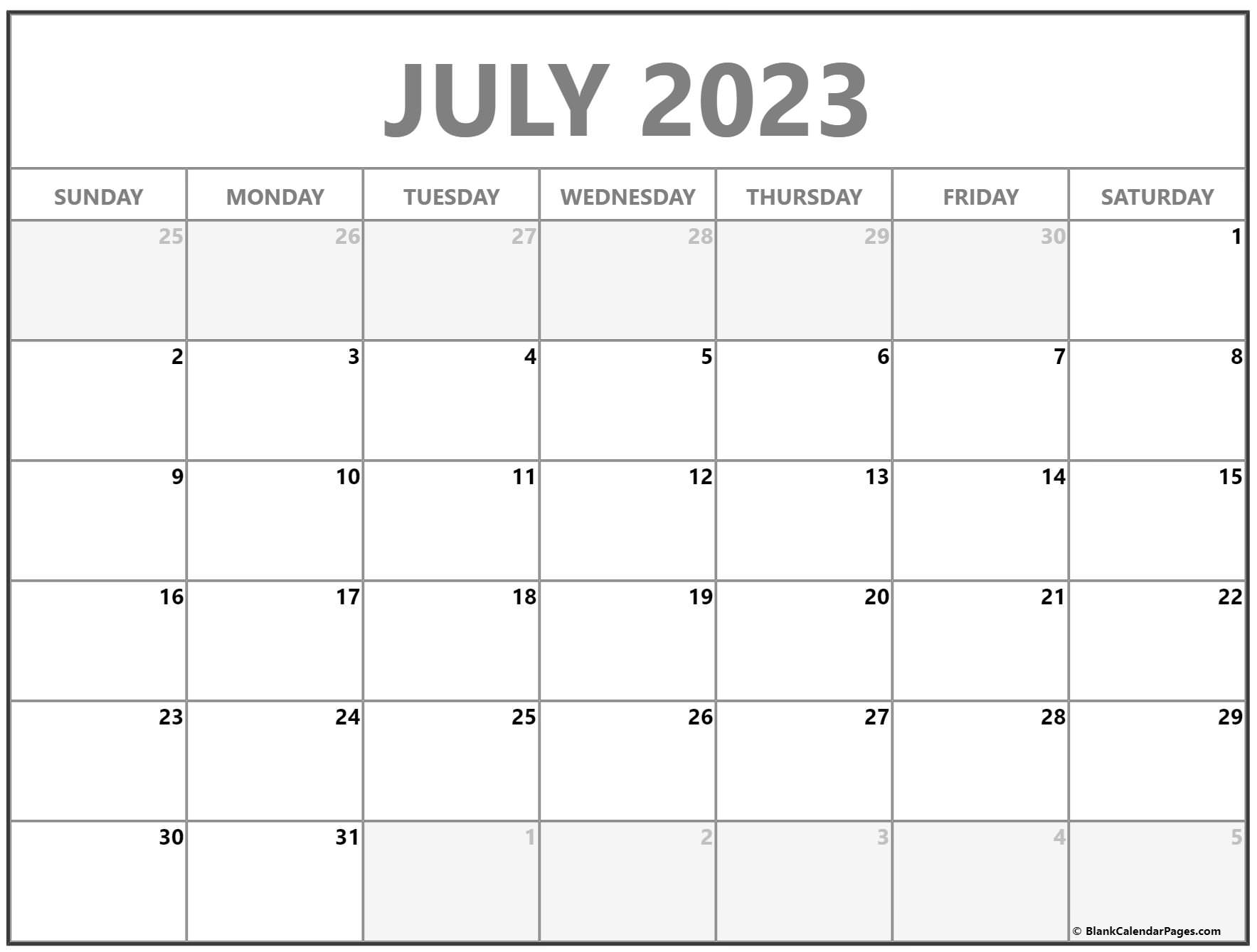 July 2023 Calendar Free Printable Calendar