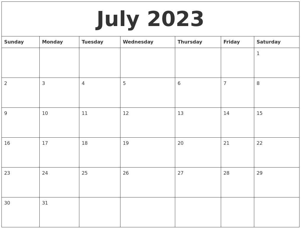 July 2023 Editable Calendar Template