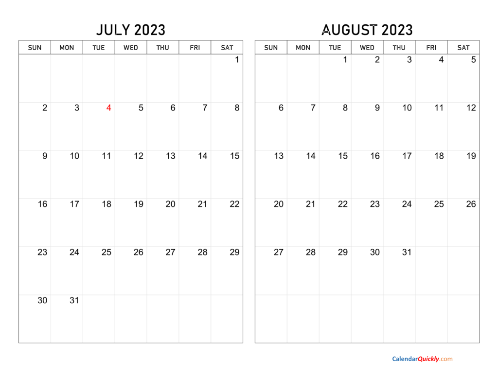 July And August 2023 Calendar Calendar Quickly