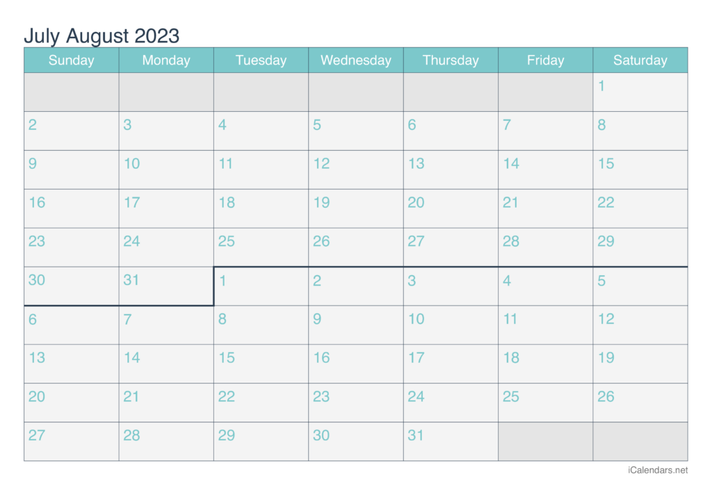 July And August 2023 Printable Calendar Icalendars