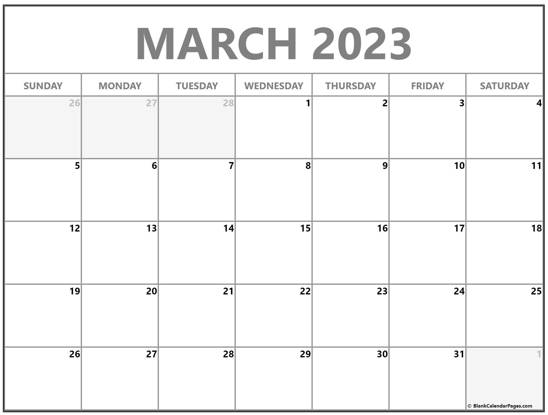 Blank Calendar Printable Free March 2023 2023 FreeBlankCalendar