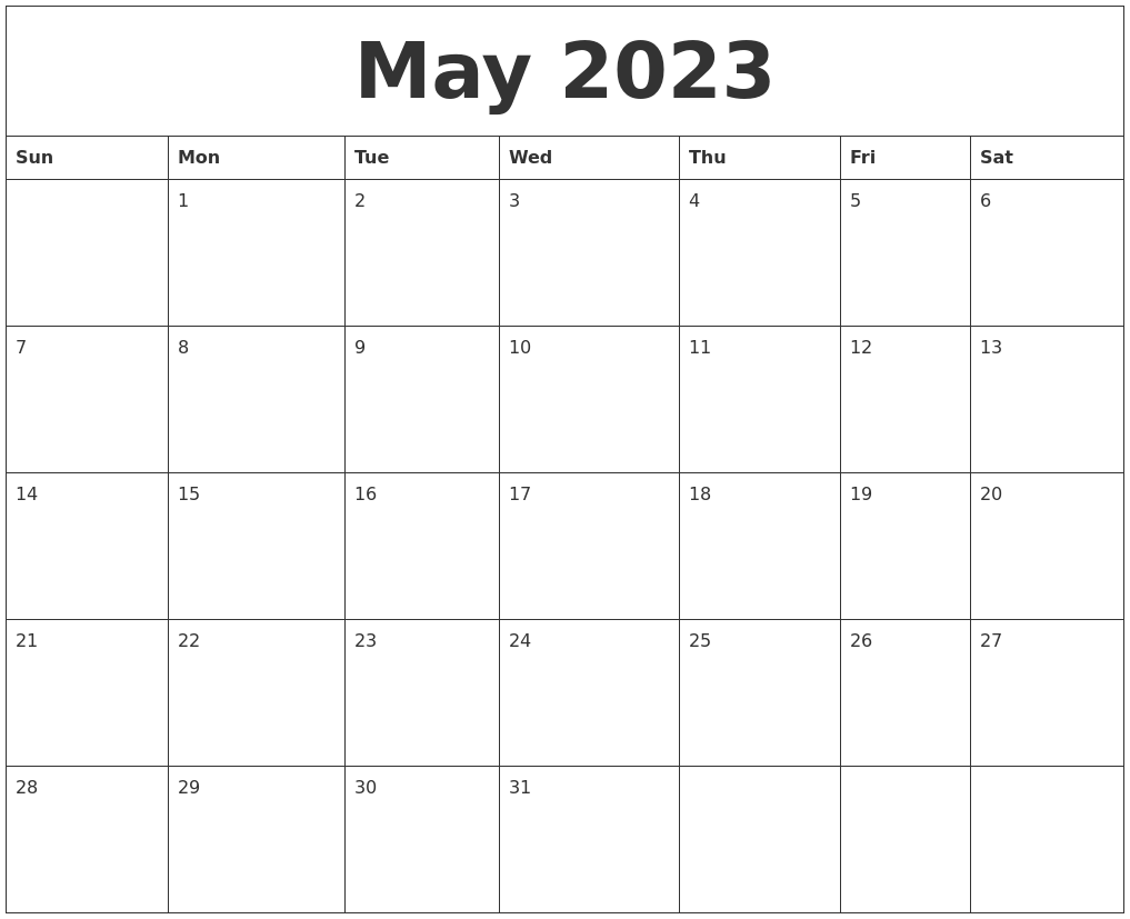 May 2023 Calendar