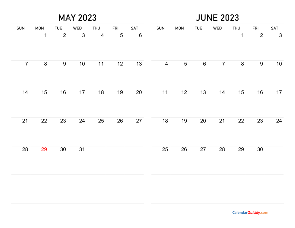 May And June 2023 Calendar Calendar Quickly