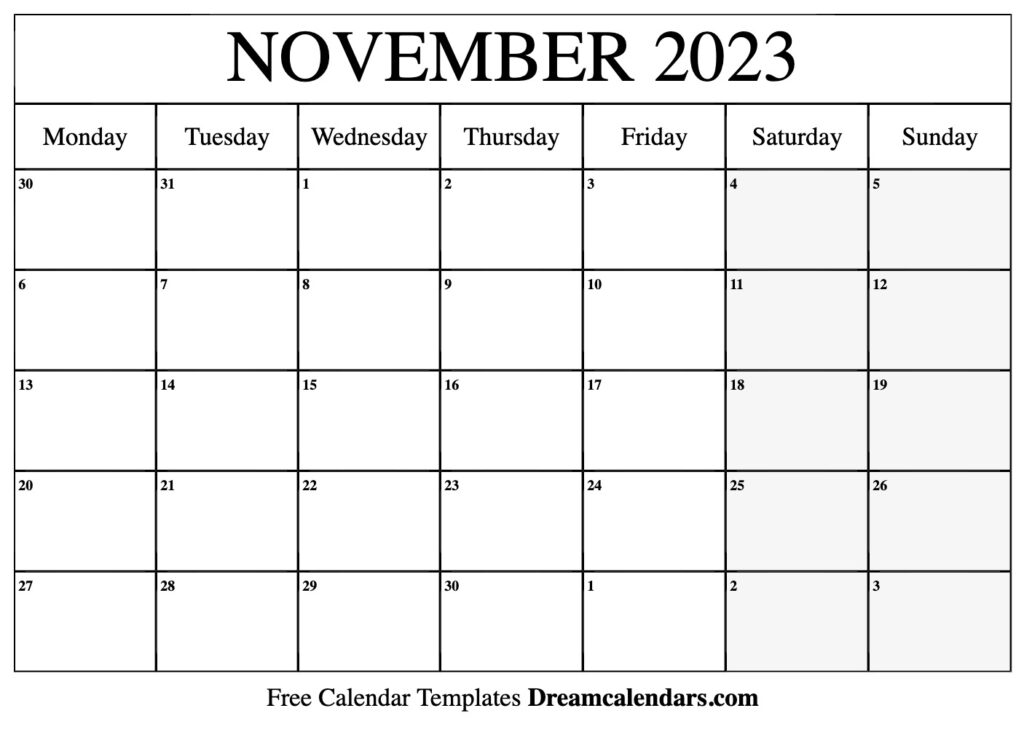 November 2023 Calendar Free Blank Printable Templates