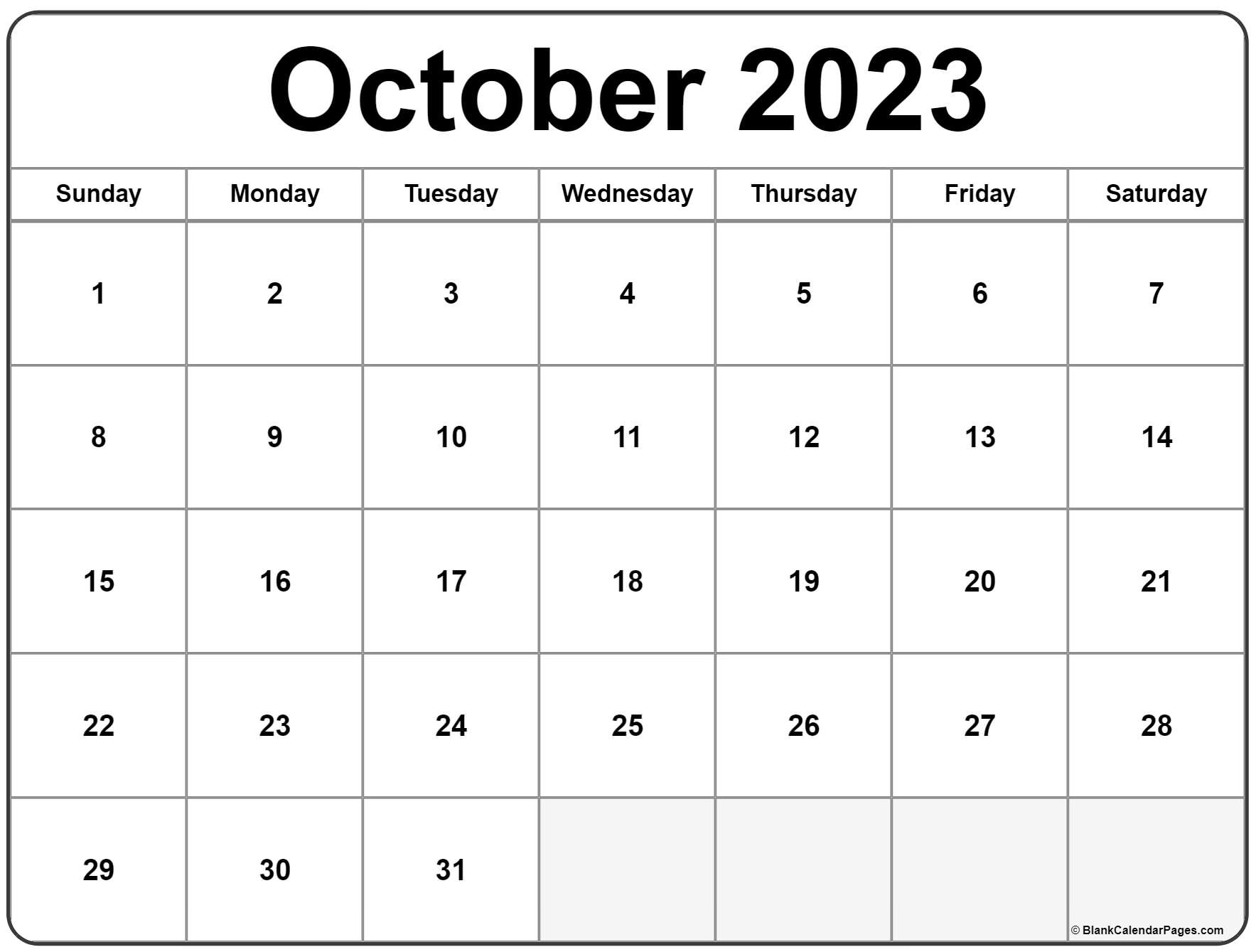 October 2023 Calendar Free Printable Calendar Templates