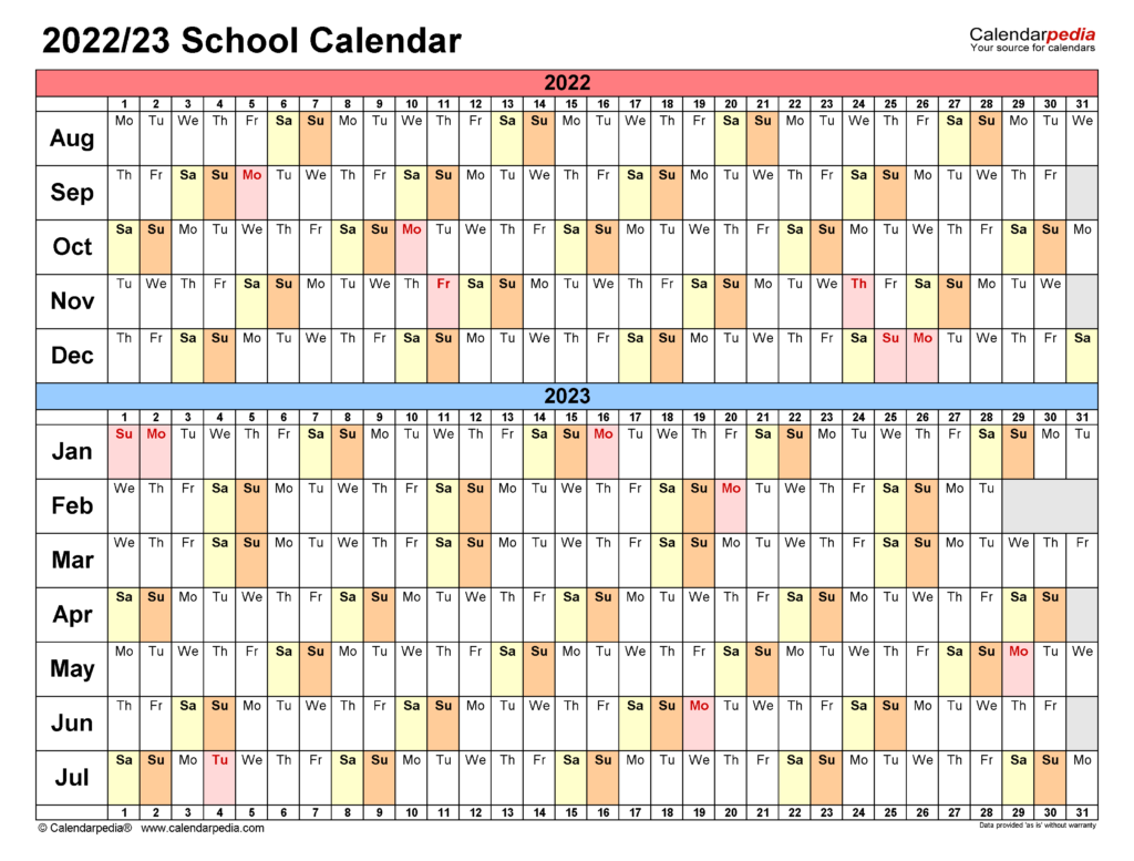 School Calendars 2022 2023 Free Printable PDF Templates