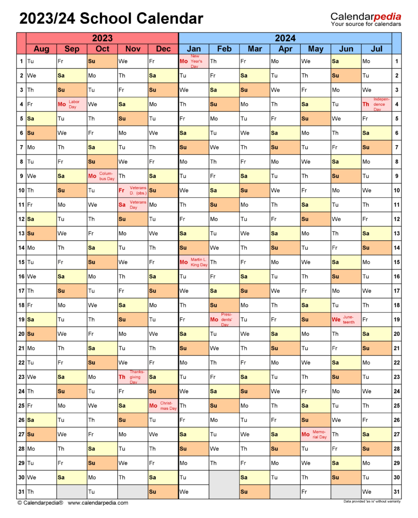 School Calendars 2023 2024 Free Printable PDF Templates