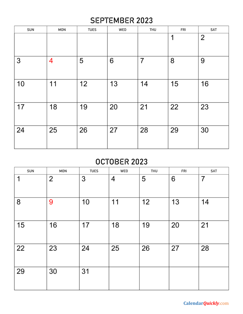 September And October 2023 Calendar Calendar Quickly