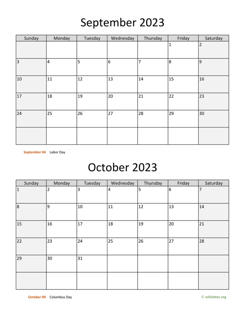 September And October 2023 Calendar WikiDates