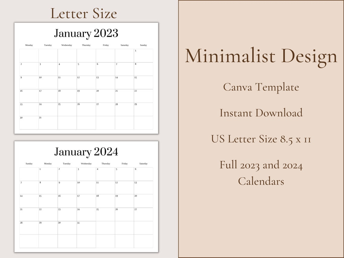 2023 2024 Blank Calendar Template Blank Calendar Printable Etsy Singapore