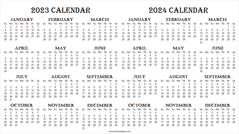 2023 2024 Calendar Template Printable Blank Two Year Calendar Images