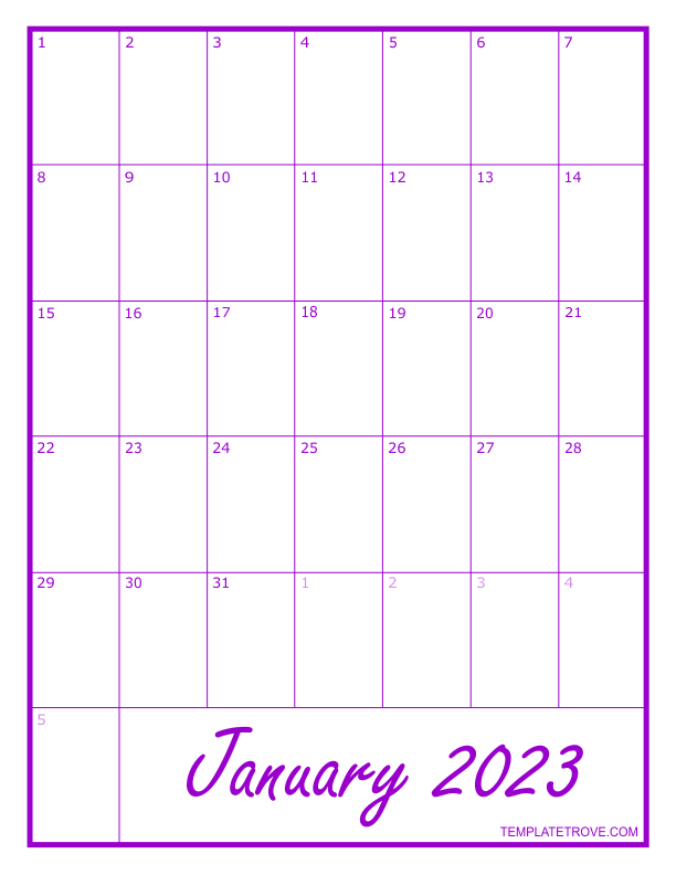 2023 Blank Monthly Calendar