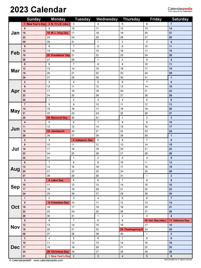 2023 Calendar Free Printable Word Templates Calendarpedia