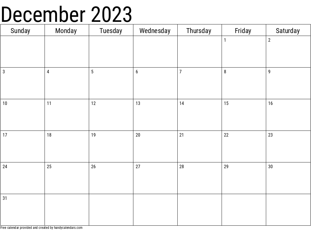 2023 December Calendars Handy Calendars