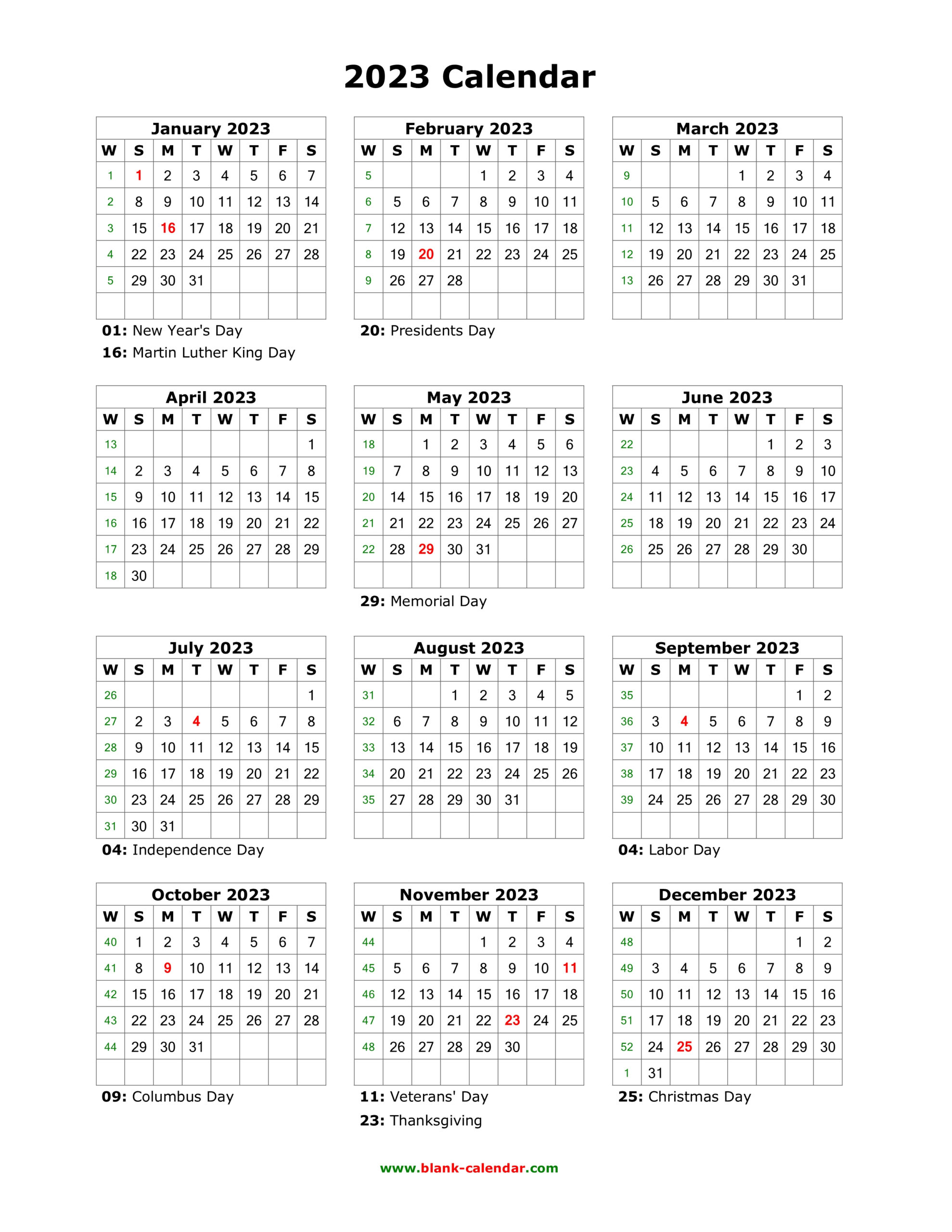 2023 United States Calendar With Holidays 2023 United States Calendar