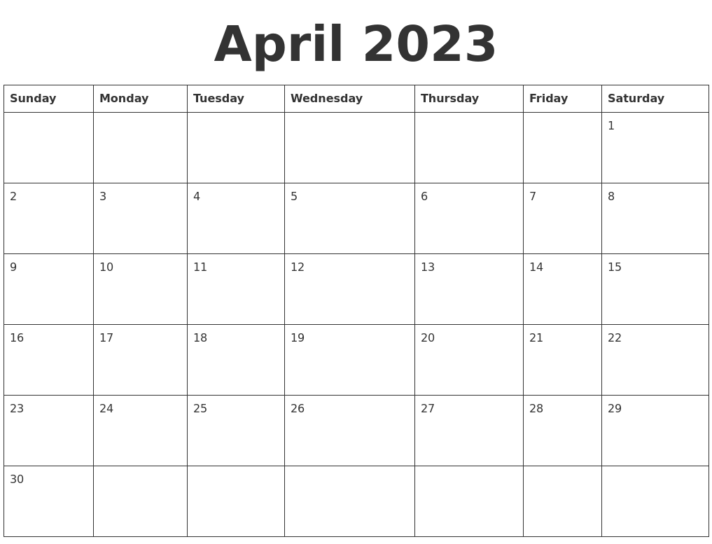 April 2023 Blank Calendar Template