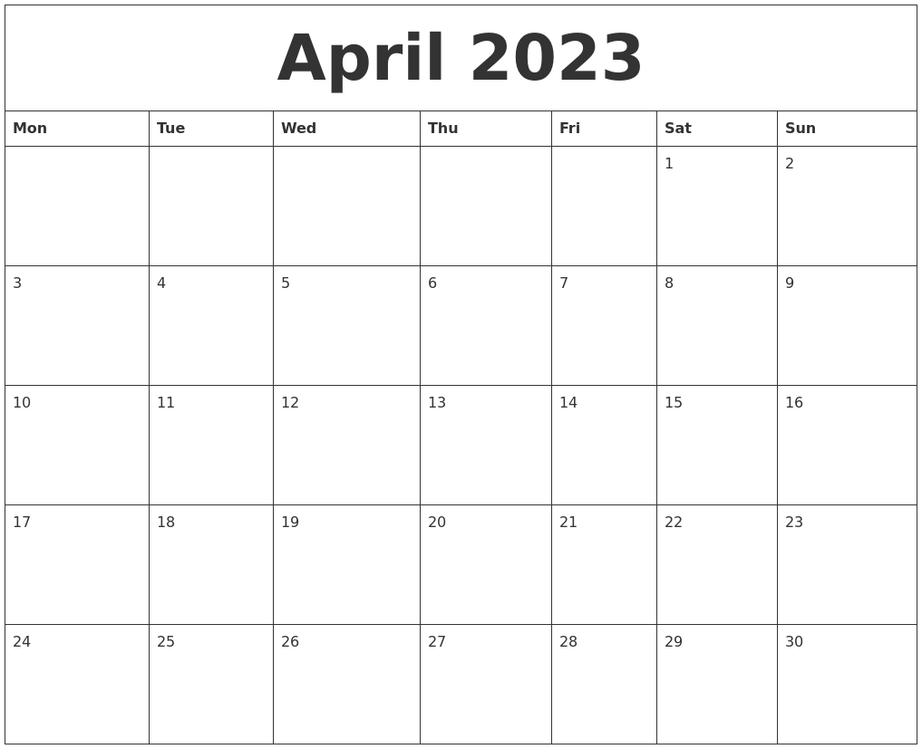 April 2023 Word Calendar