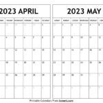 April May 2023 Calendar Templates Two Months