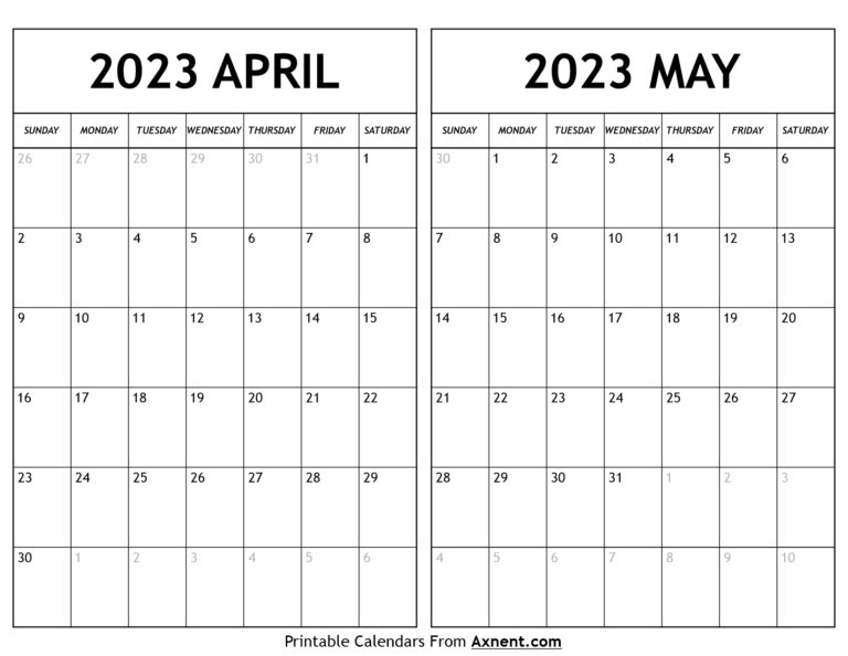 April May 2023 Calendar Templates Two Months