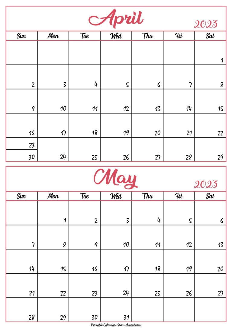 April May 2023 Calendar Templates Two Months