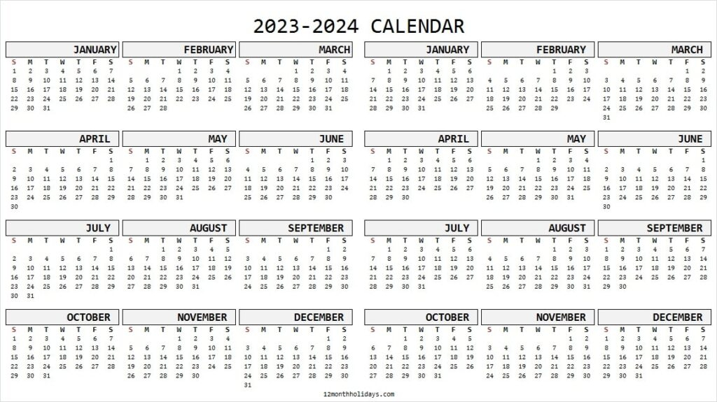 Blank 2023 2024 Free Printable Calendars Two Year Calendar 2023 24