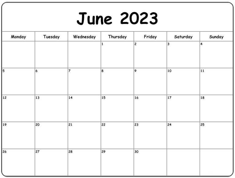 Blank June 2023 Calendar Pdf Word Excel