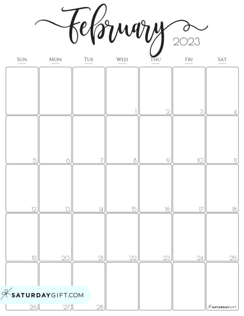 Cute Free Printable February 2023 Calendar Designs By SaturdayGift