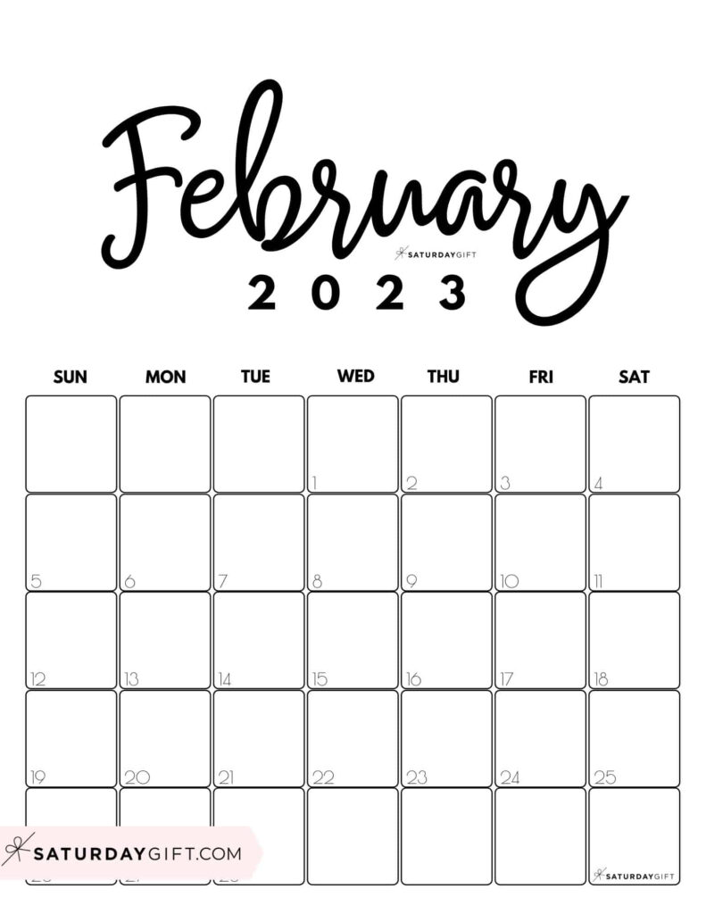 Cute Free Printable February 2023 Calendar Designs By SaturdayGift