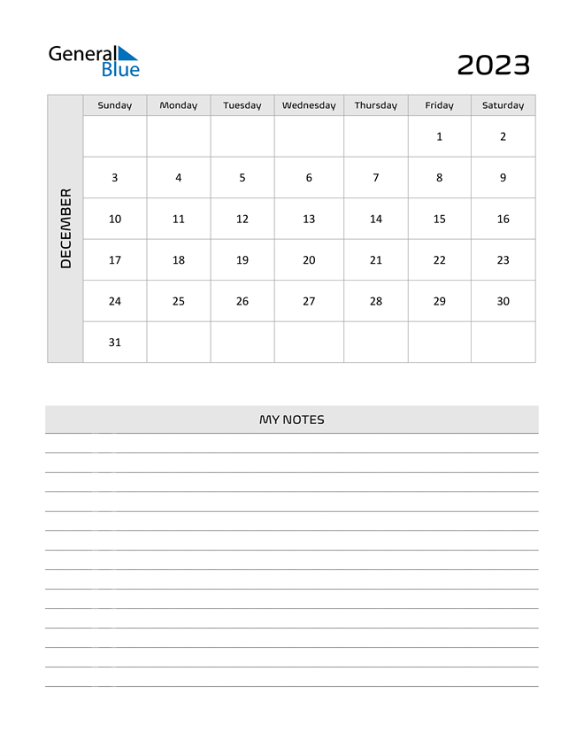 December 2023 Calendar PDF Word Excel 