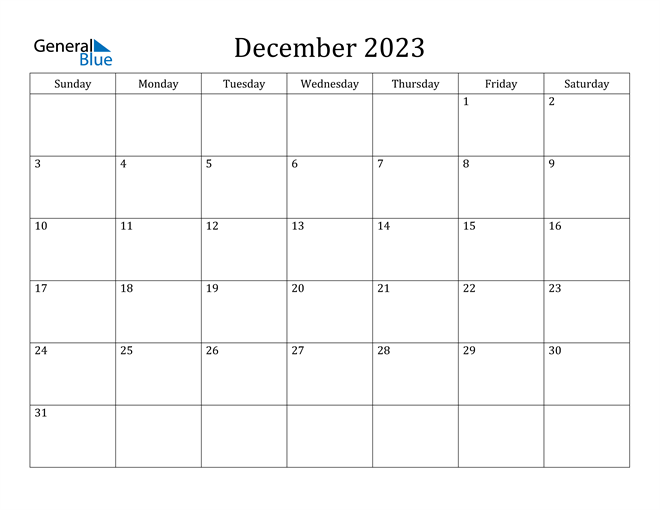 December 2023 Calendar PDF Word Excel 