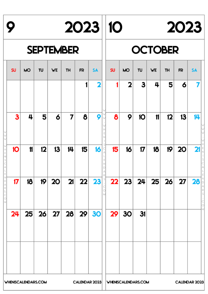Download Printable September And October 2023 Calendar PDF PNG 