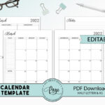 EDITABLE Calendar Template 2023 2024 Printable Blank Etsy