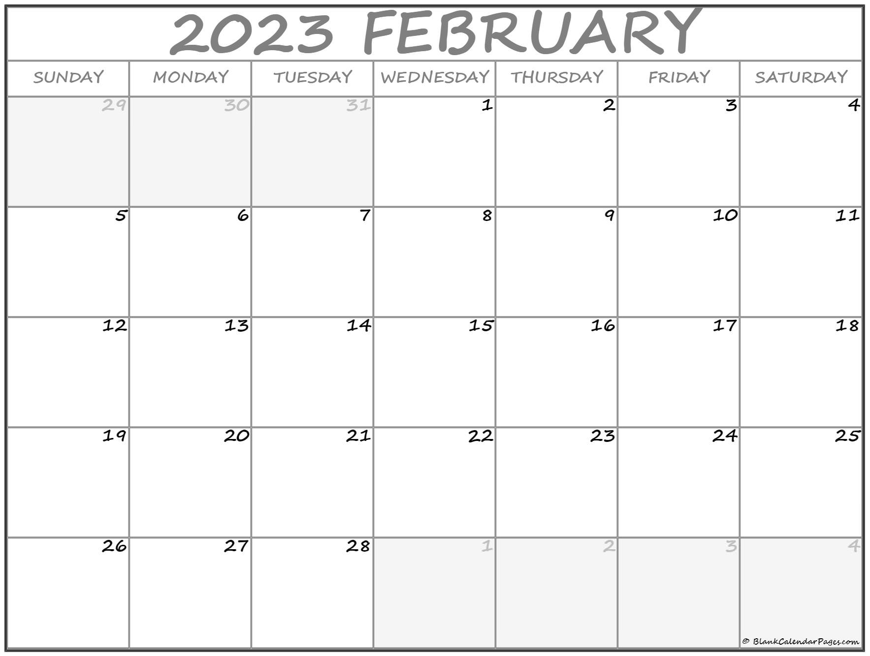 February 2023 Calendar Free Printable Calendar