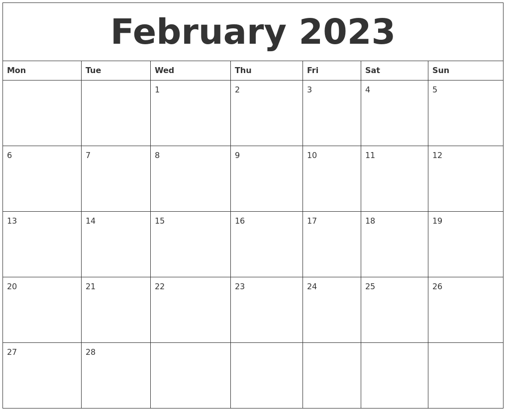 February 2023 Calendar Printable Printable Word Searches