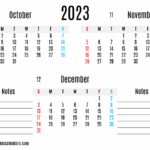 Free October November December 2023 Calendar Printable Quarterly Calendar