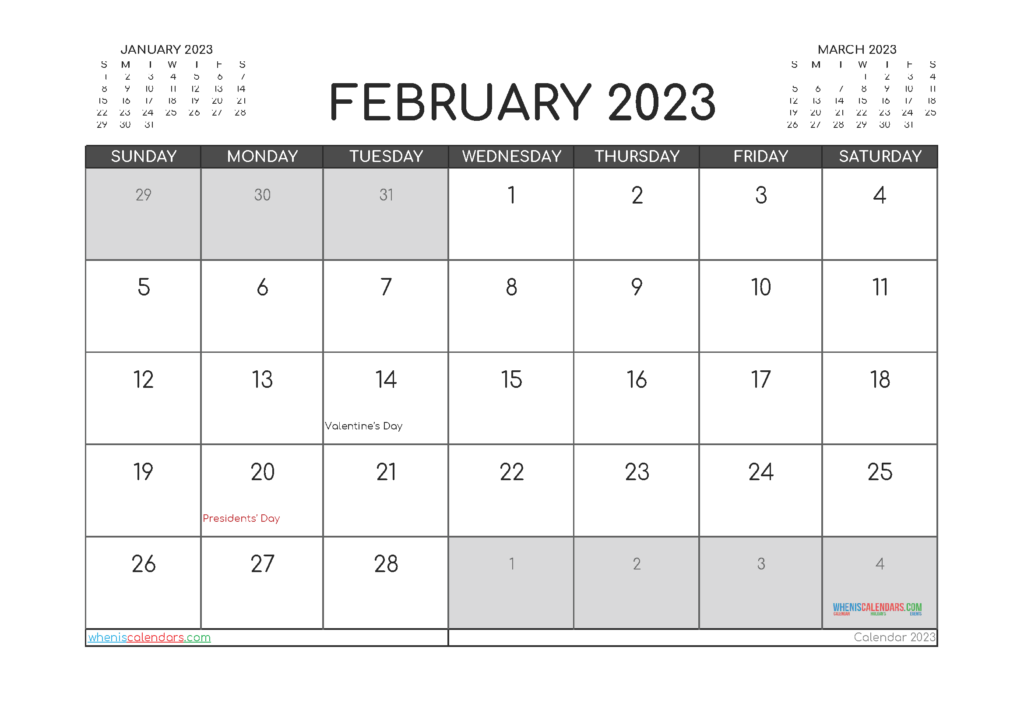 Free Printable February 2023 Calendar 12 Templates