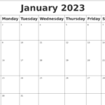 January 2023 Blank Calendar