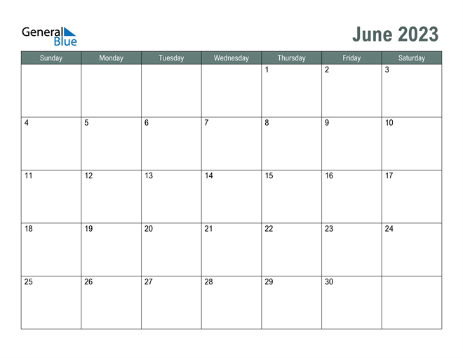 June 2023 Calendar PDF Word Excel 