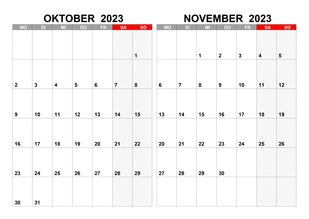 Kalender F r Oktober November 2023 Kalender su