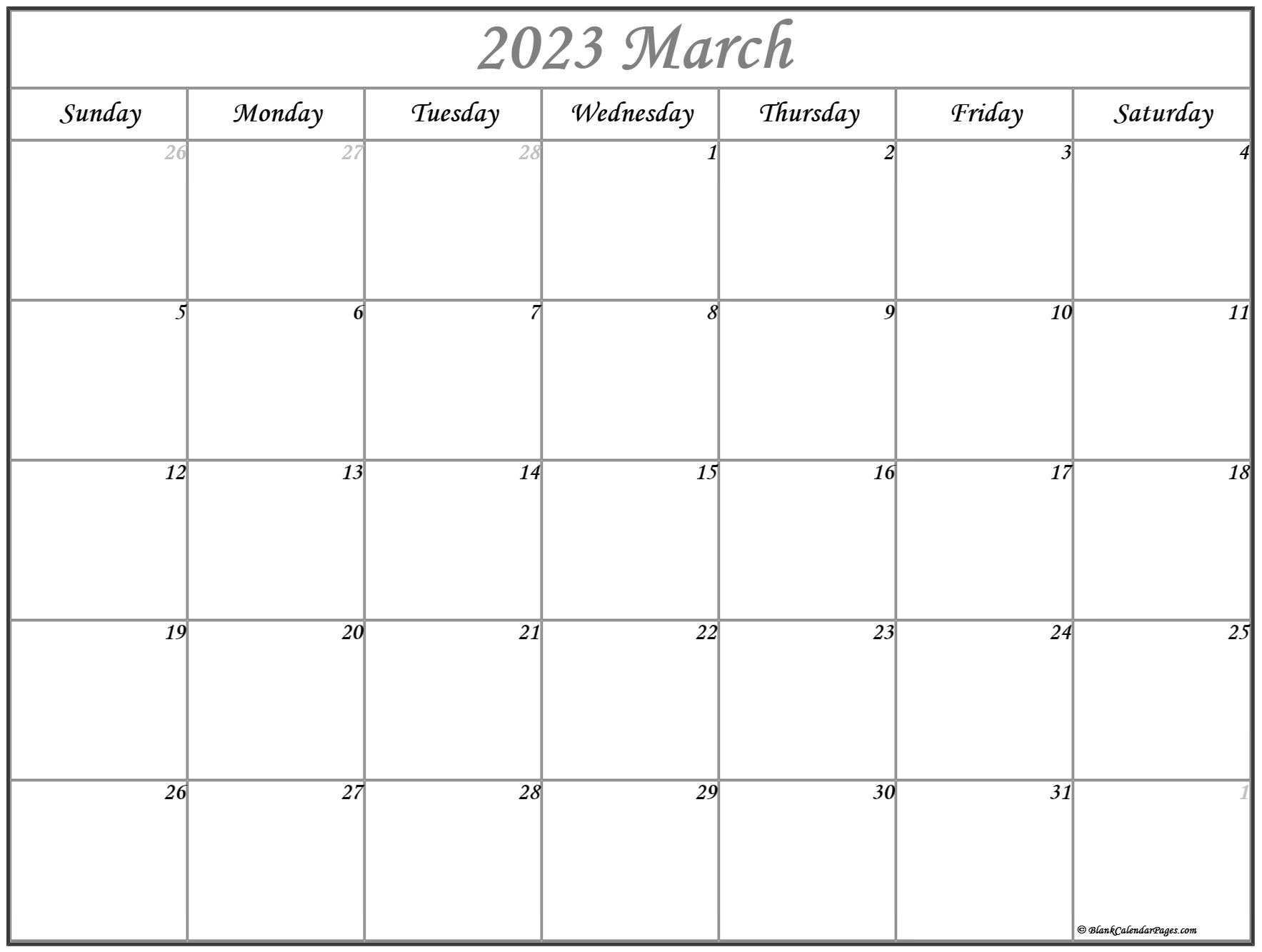 Blank March 2023 Printable Calendar 2024