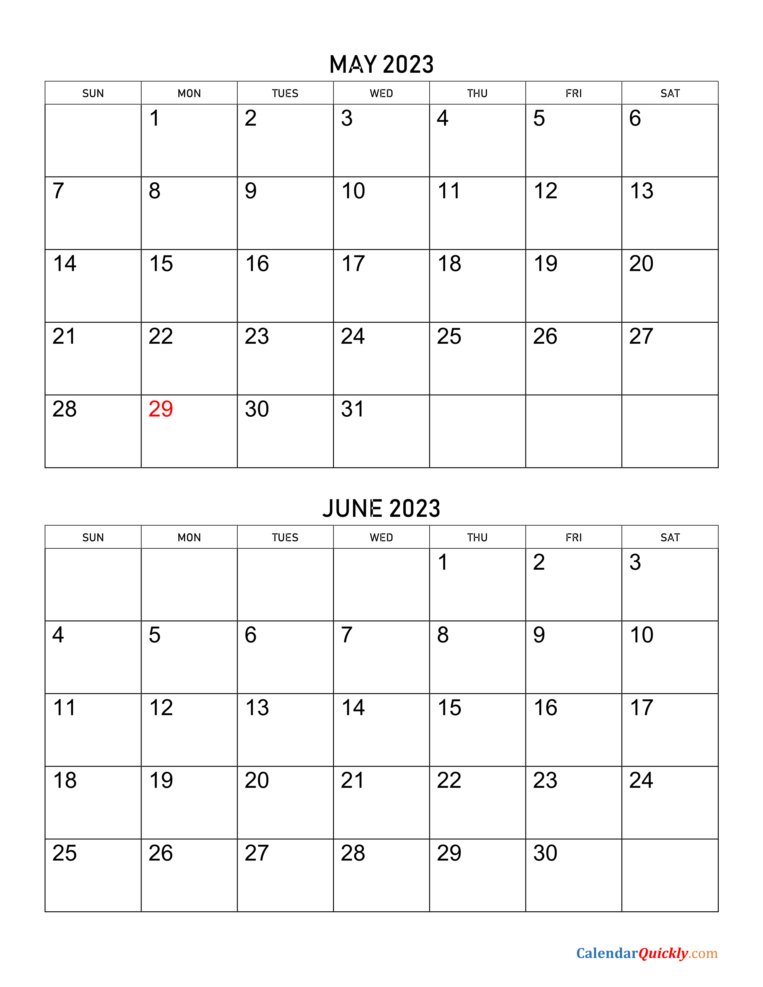 May And June 2023 Calendar Calendar Quickly