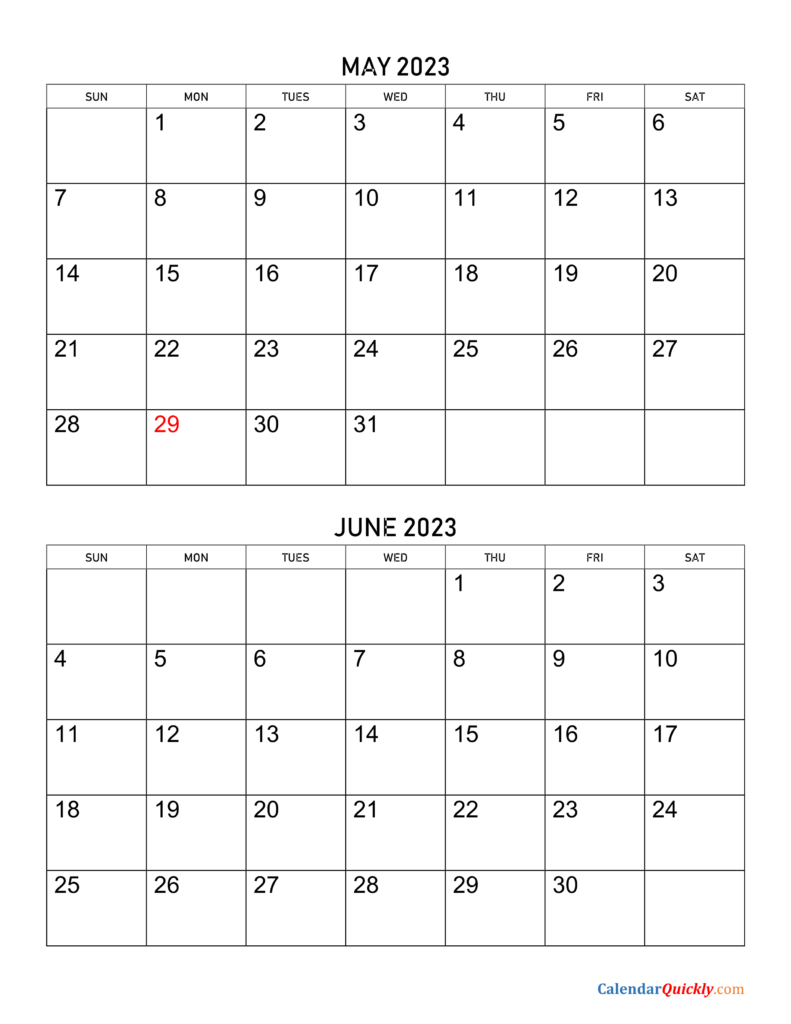 May And June 2023 Calendar Calendar Quickly