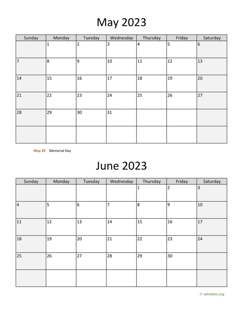 May And June 2023 Calendar WikiDates
