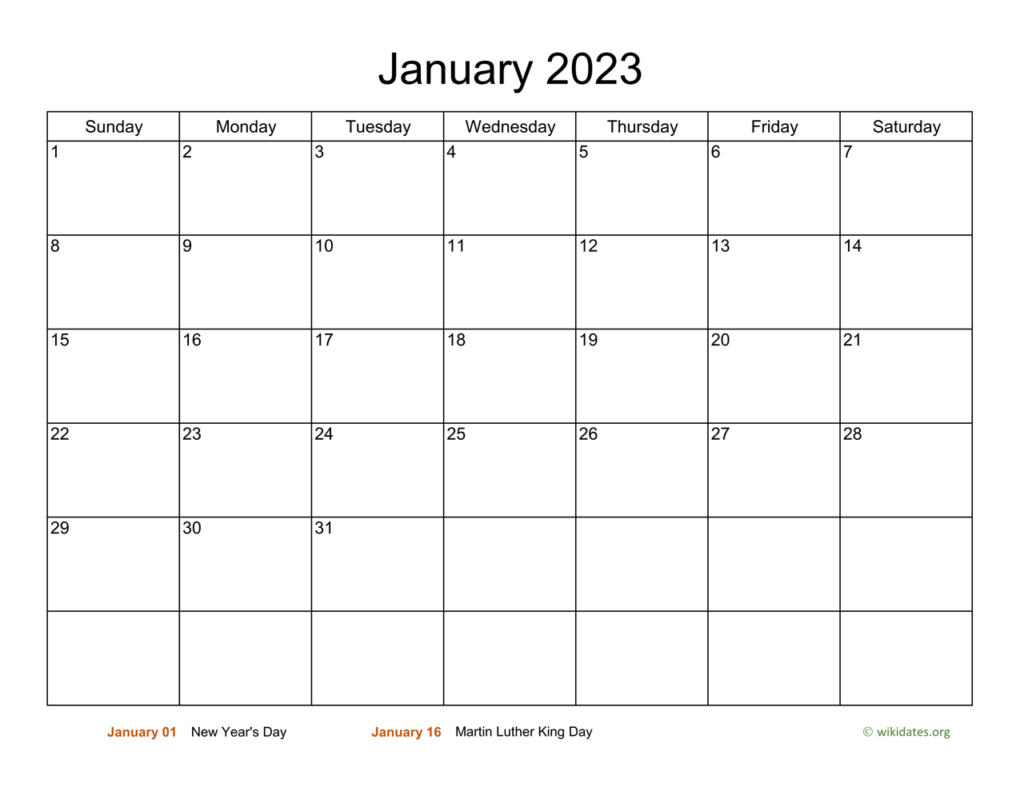 Monthly Basic Calendar For 2023 WikiDates