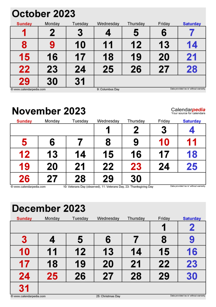 November 2023 Calendar Templates For Word Excel And PDF