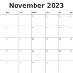 November 2023 Print Blank Calendar