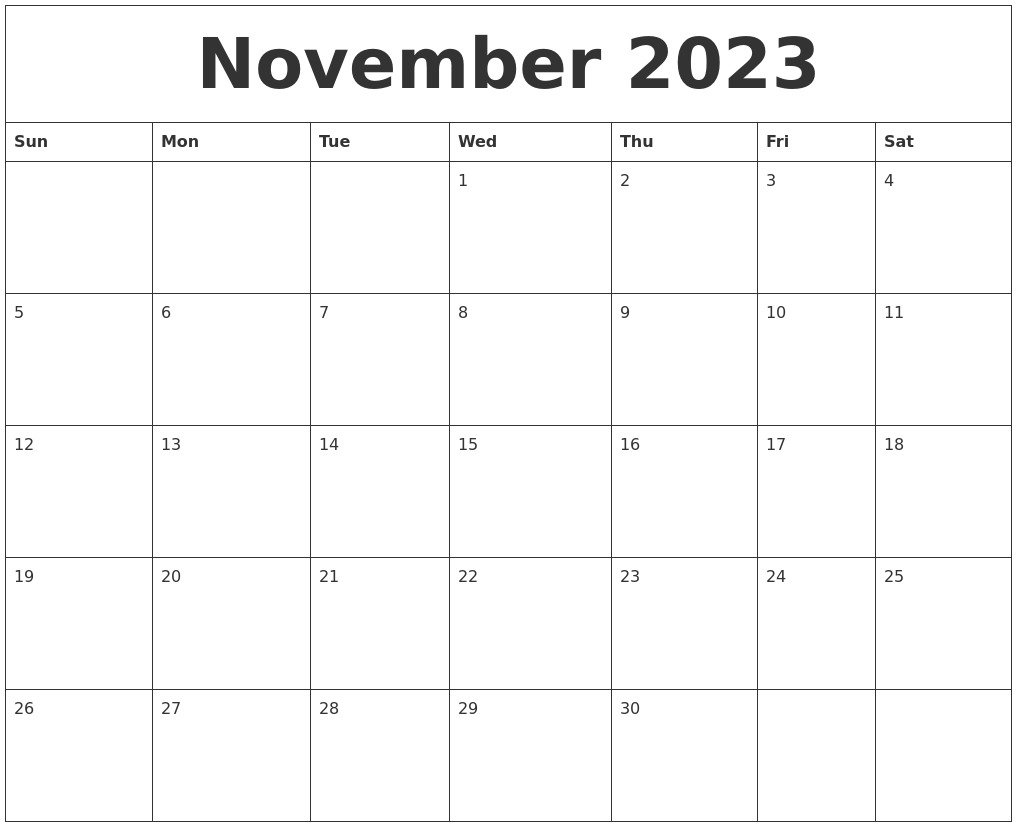 November 2023 Print Blank Calendar