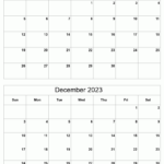 November To December 2023 Printable Calendar Two Months Per Page