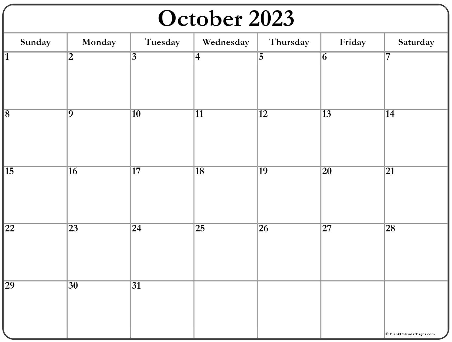 October 2023 Calendar Free Printable Calendar